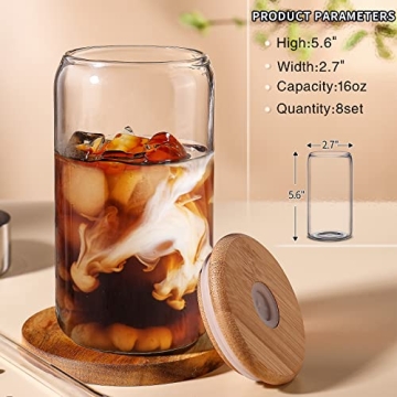 Perfect Glass Cups Set with Lids and Straws 8 Pcs