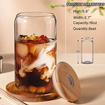 Perfect Glass Cups Set with Lids and Straws 8 Pcs