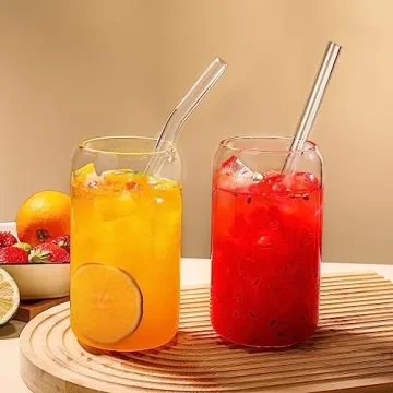 Perfect Glass Cups Set with Lids and Straws 8 Pcs