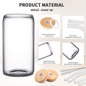 Perfect Glass Cups Set with Lids and Straws 8 Pcs