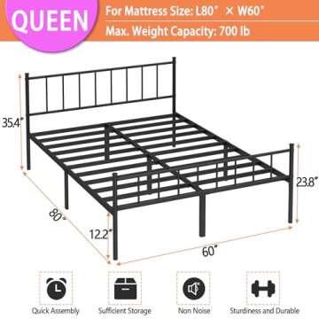 DIIYIV Queen Bed Frame - Classic Metal Platform for Storage & Easy Assembly