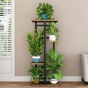 LINZINAR 4-Tier Black Plant Stand Indoor Garden Shelf