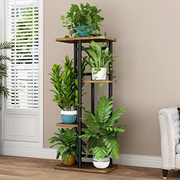 LINZINAR 4-Tier Black Plant Stand Indoor Garden Shelf