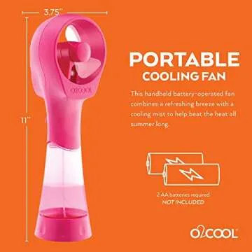 O2COOL Elite Handheld Water Misting Fan - Raspberry