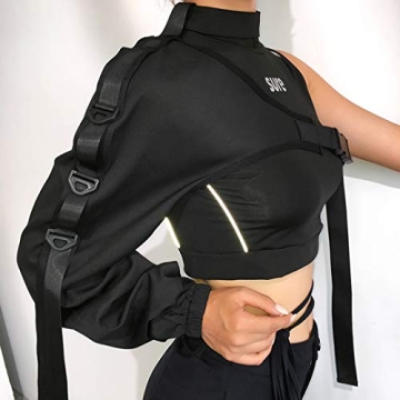 Reflective One Shoulder Crop Top for Festivals and Costumes