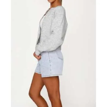 Cioatin Women Y2K Open Front Button Down Crop Sweater Cardigan Long Sleeve Lightweight Knit Pullover...