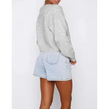 Cioatin Women Y2K Open Front Button Down Crop Sweater Cardigan Long Sleeve Lightweight Knit Pullover Fall Outfits Tops Heather Gray
