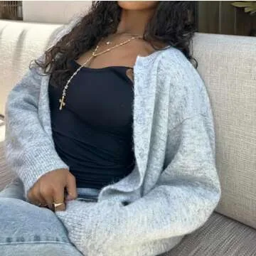Cioatin Women Y2K Open Front Button Down Crop Sweater Cardigan Long Sleeve Lightweight Knit Pullover Fall Outfits Tops Heather Gray