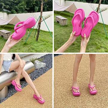 SALIGNA Women's Platform Flip Flop with Arch Support Casual Comfortable Wedge Flip-Flops Summer Beach Sandals Thong Slippers（Pink,5