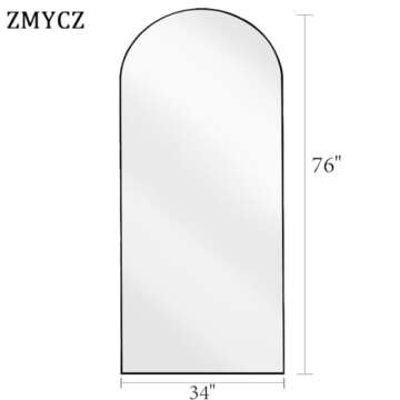ZMYCZ Floor Length Mirror, 76"x34" Arch Full Length Mirror, Mirror Full Length Hanging or Leaning, B...