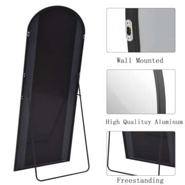 ZMYCZ Floor Length Mirror, 76"x34" Arch Full Length Mirror, Mirror Full Length Hanging or Leaning, Body Mirror with Stand, Wall Mounted Mirror, Arched-Top Mirror with Aluminum Frame for Bedroom(Black)