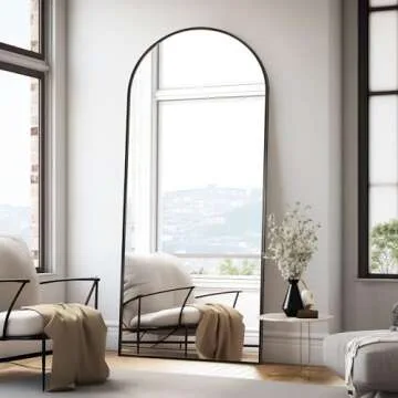 ZMYCZ Floor Length Mirror, 76"x34" Arch Full Length Mirror, Mirror Full Length Hanging or Leaning, Body Mirror with Stand, Wall Mounted Mirror, Arched-Top Mirror with Aluminum Frame for Bedroom(Black)