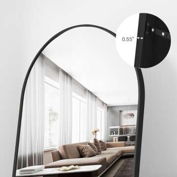ZMYCZ Floor Length Mirror, 76"x34" Arch Full Length Mirror, Mirror Full Length Hanging or Leaning, Body Mirror with Stand, Wall Mounted Mirror, Arched-Top Mirror with Aluminum Frame for Bedroom(Black)