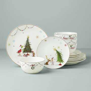 Lenox Merry Grinchmas 12-Piece Dinnerware Set – Festive, Durable, Charming