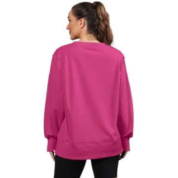 Nirovien Womens Oversized Crewneck Sweatshirt Side Slit Long Sleeve Pullover Slouchy Fit Tops(Hot Pink,L)