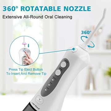 Water Flosser Cordless Teeth Cleaner, Professional Wate Flosser Oral Care for Braces Bridges Care IPX7 Waterproof Dental Flosser with 4 Interchangeable Jet Tips, Detachable Water Tank for Home Travel