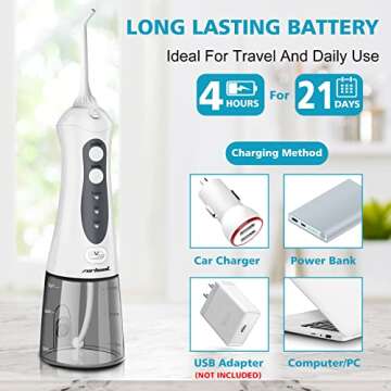 Water Flosser Cordless Teeth Cleaner, Professional Wate Flosser Oral Care for Braces Bridges Care IPX7 Waterproof Dental Flosser with 4 Interchangeable Jet Tips, Detachable Water Tank for Home Travel