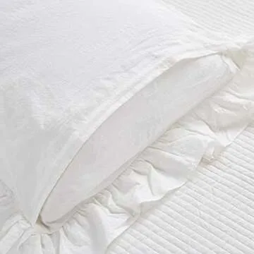 Mywinlle Vintage Off White Ruffle Euro Shams Shabby Farmhouse Pillow Cover 100% Washed Cotton Pillowcases Set of 2-26"x26"