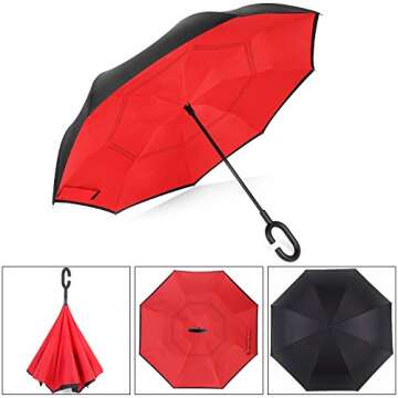 Z ZAMEKA Double Layer Inverted Umbrellas Reverse Folding Umbrella Windproof UV Protection Big Straig...