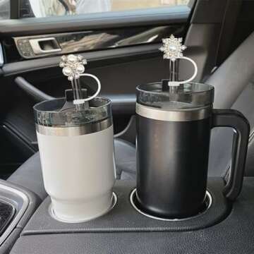 Straw Cover for Stanley 40ozoz 30oz Tumbler,Bling Pearl Straw Toppers,Cute Cup Accessories for Stanl...