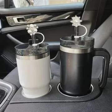 Straw Cover for Stanley 40ozoz 30oz Tumbler,Bling Pearl Straw Toppers,Cute Cup Accessories for Stanl...