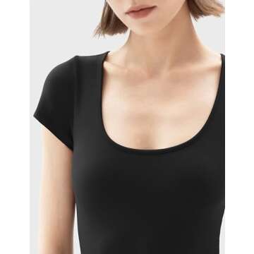 PUMIEY Black Jumpsuits for Women Short Sleeve Unitard Bodycon Workout Romper One Piece Outfits Jet Black Small