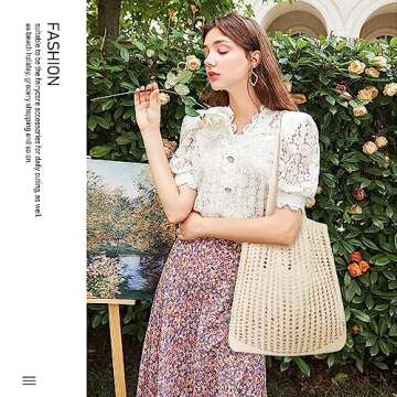 hatisan Crochet Tote Bag for Women Tote Bag Aesthetic Crochet Beach Bag Hobo Bag Hippie Bag Summer Bag(B-Beige)