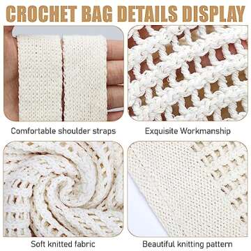 hatisan Crochet Tote Bag for Women Tote Bag Aesthetic Crochet Beach Bag Hobo Bag Hippie Bag Summer Bag(B-Beige)