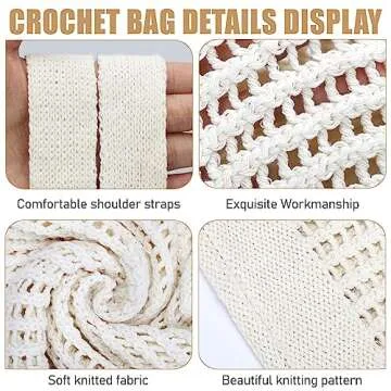 hatisan Crochet Tote Bag for Women Tote Bag Aesthetic Crochet Beach Bag Hobo Bag Hippie Bag Summer Bag(B-Beige)