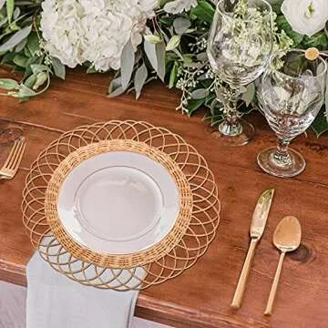 Rattan Woven Placemats - 13.4IN. Round Placemats Made Entirely of Natural Pure Rattan - Durable and Sturdy Wicker Placemats, Place Mats Indoor Set of 6, Jute Placemats - Minimalist Farmhouse Design