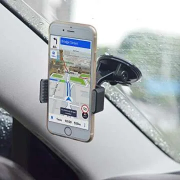 APPS2Car Suction Cup Phone Holder for Car with Adjustable Arm, Low Profile Dashboard Phone Mount Com...