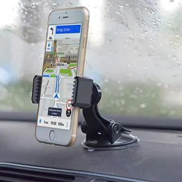 APPS2Car Suction Cup Phone Holder for Car with Adjustable Arm, Low Profile Dashboard Phone Mount Compact Windshield Window Dash Mobile Stand Compatible w/All iPhone and Android Cell Phones