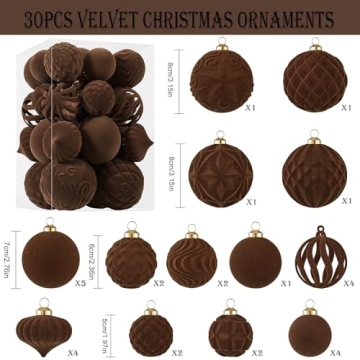 Elegant 30pcs Velvet Christmas Ball Ornaments Set