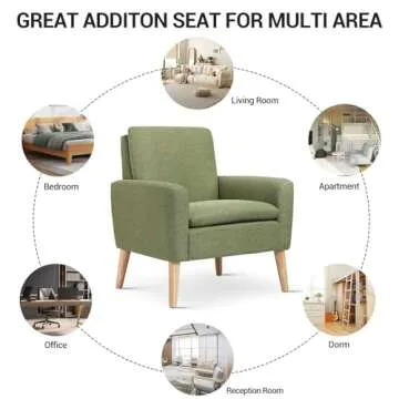 Lohoms Mid Century Modern Fabric Accent Chair Single Sofa Comfy Upholstered Arm Chair Living Room Furniture, Green