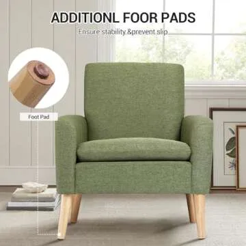 Lohoms Mid Century Modern Fabric Accent Chair Single Sofa Comfy Upholstered Arm Chair Living Room Furniture, Green