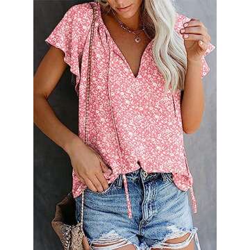 SimpleFun Flowy Shirts for Women Summer Casual Chiffon Lightweight Tops Ladies Dressy Blouse (Floral...