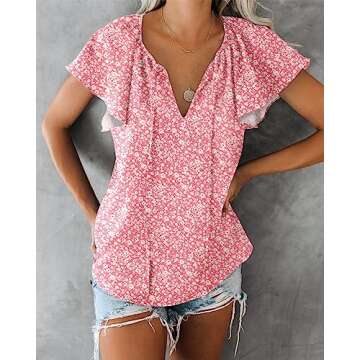 SimpleFun Flowy Shirts for Women Summer Casual Chiffon Lightweight Tops Ladies Dressy Blouse (Floral14,M)