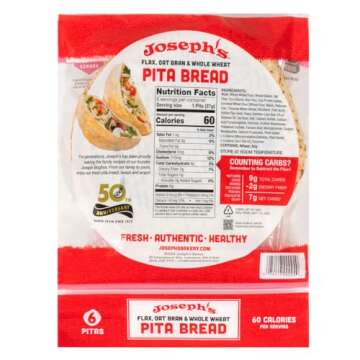Joseph's Pita Bread 6-Pack: Low Carb & Fresh Baked Pitas for Healthy Meals
