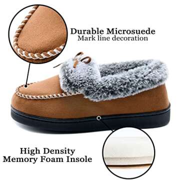 DL Women’s Warm Fuzzy Moccasin Slippers - Cozy Comfort