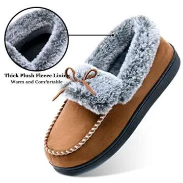 DL Women’s Warm Fuzzy Moccasin Slippers - Cozy Comfort