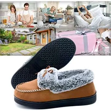 DL Women’s Warm Fuzzy Moccasin Slippers - Cozy Comfort
