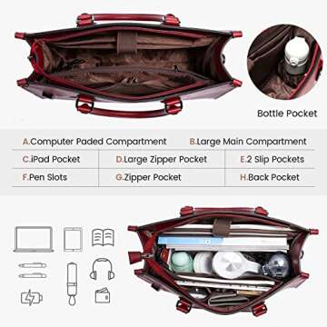 LOVEVOOK Laptop Bag for Women,15.6 Inch Laptop Tote Bag Work Bags for Women, Vintage Leather Computer Bag, Large Capacity Office Briefcase, Business Handbag Shoulder Bag 2PCs