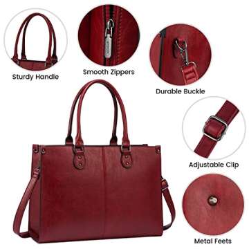 LOVEVOOK Laptop Bag for Women,15.6 Inch Laptop Tote Bag Work Bags for Women, Vintage Leather Computer Bag, Large Capacity Office Briefcase, Business Handbag Shoulder Bag 2PCs