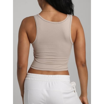 Danysu Cotton Rib Tank Top with Built-In Bra for Comfort