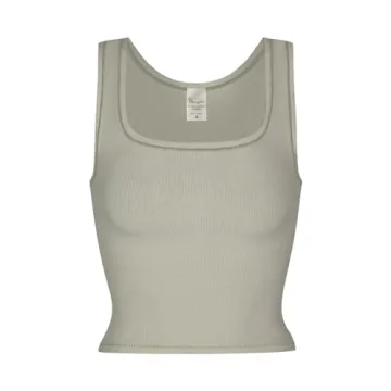Danysu Cotton Rib Tank Top with Built-In Bra for Comfort