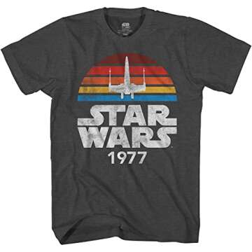STAR WARS 1977 Logo Rainbow Sun X-Wing Classic Retro Vintage Adult Men's Graphic Tee Apparel T-Shirt...