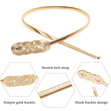 E-Clover Gold Skinny Stretch Belt for Dresses