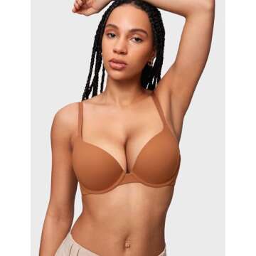 INLYRIC Women's Push Up Bra Tshirt Demi Supportive Bras Underwire Plunge Padded Comfortable Inbarely Plus Collection Bronze Beige 36D