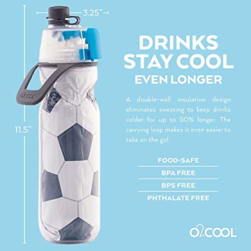 O2COOL Mist N' Sip Water Bottle 20 oz Soccer