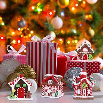Gingerbread House Ornaments Holiday Christmas Tree Ornament Set Gingerbread Christmas Decor with Rope Gingerbread House Decor Xmas Decorative Hanging Ornaments for Xmas (Charming Style,6 Pcs)